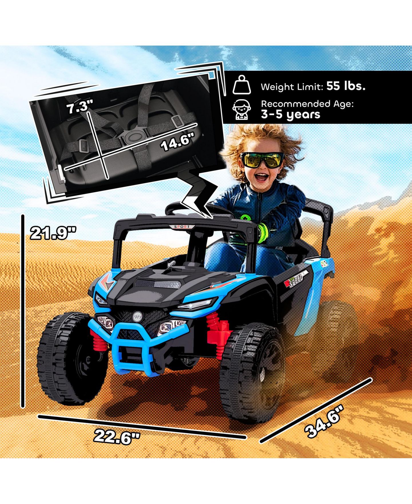 Детская игрушка Qaba 12V Dual-Motor Kids Ride-On Truck with Remote Control, 1-Player, Ages 3-5, цвет: Синий — фото 2