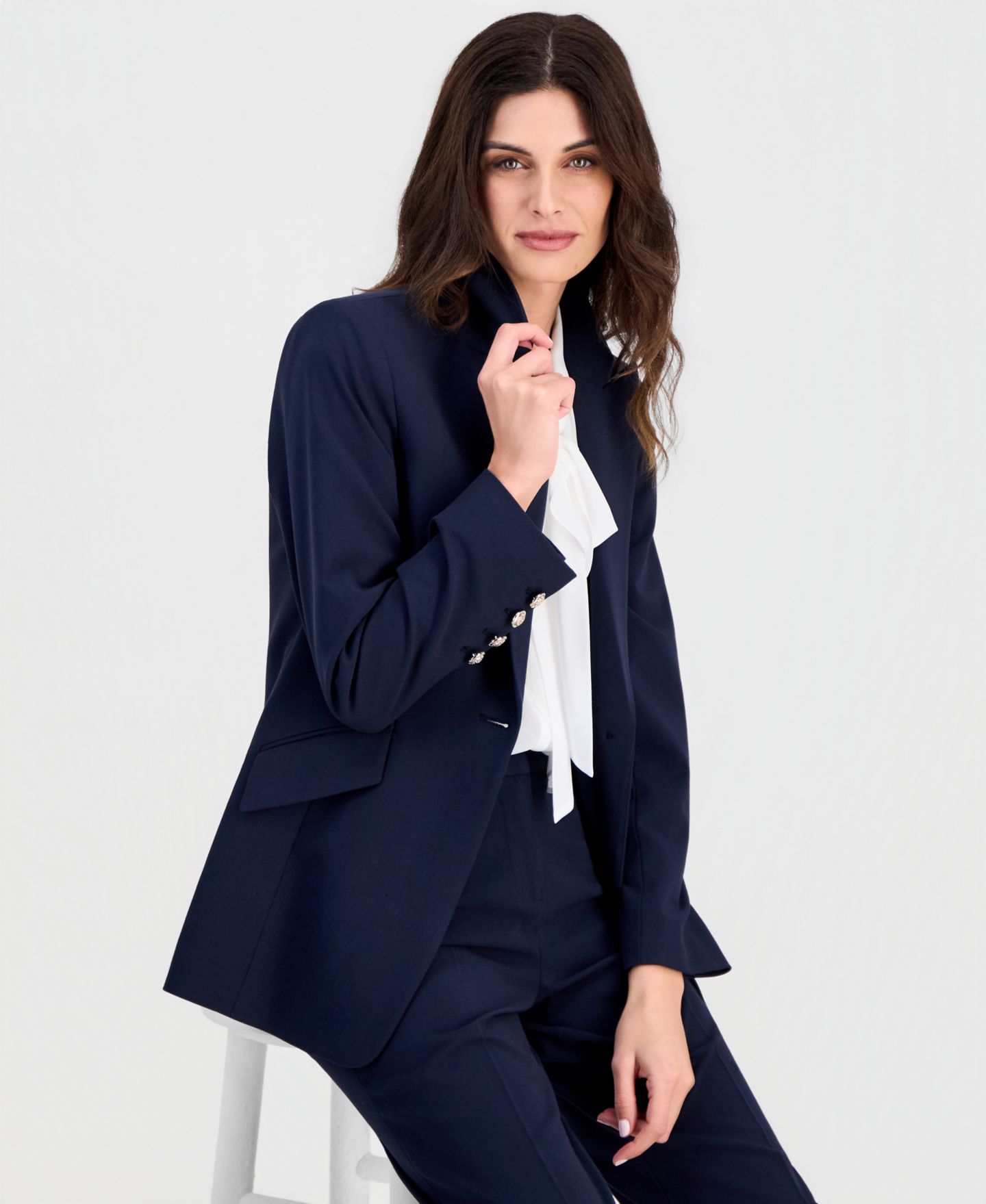 Женский пиджак Tahari ASL Petite Shoulder Padded One-Button Blazer, цвет: Тёмно-синий — фото 3