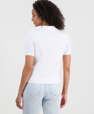 Women's Pointelle Knit Cardigan Polo Sweater