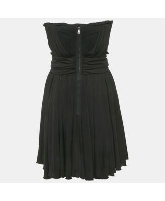 Womens Black Jersey Strapless Flared Mini Dress