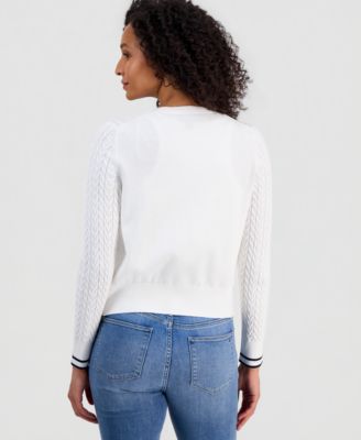 Women's Cable-Knit Striped-Cuff Cardigan Sweater