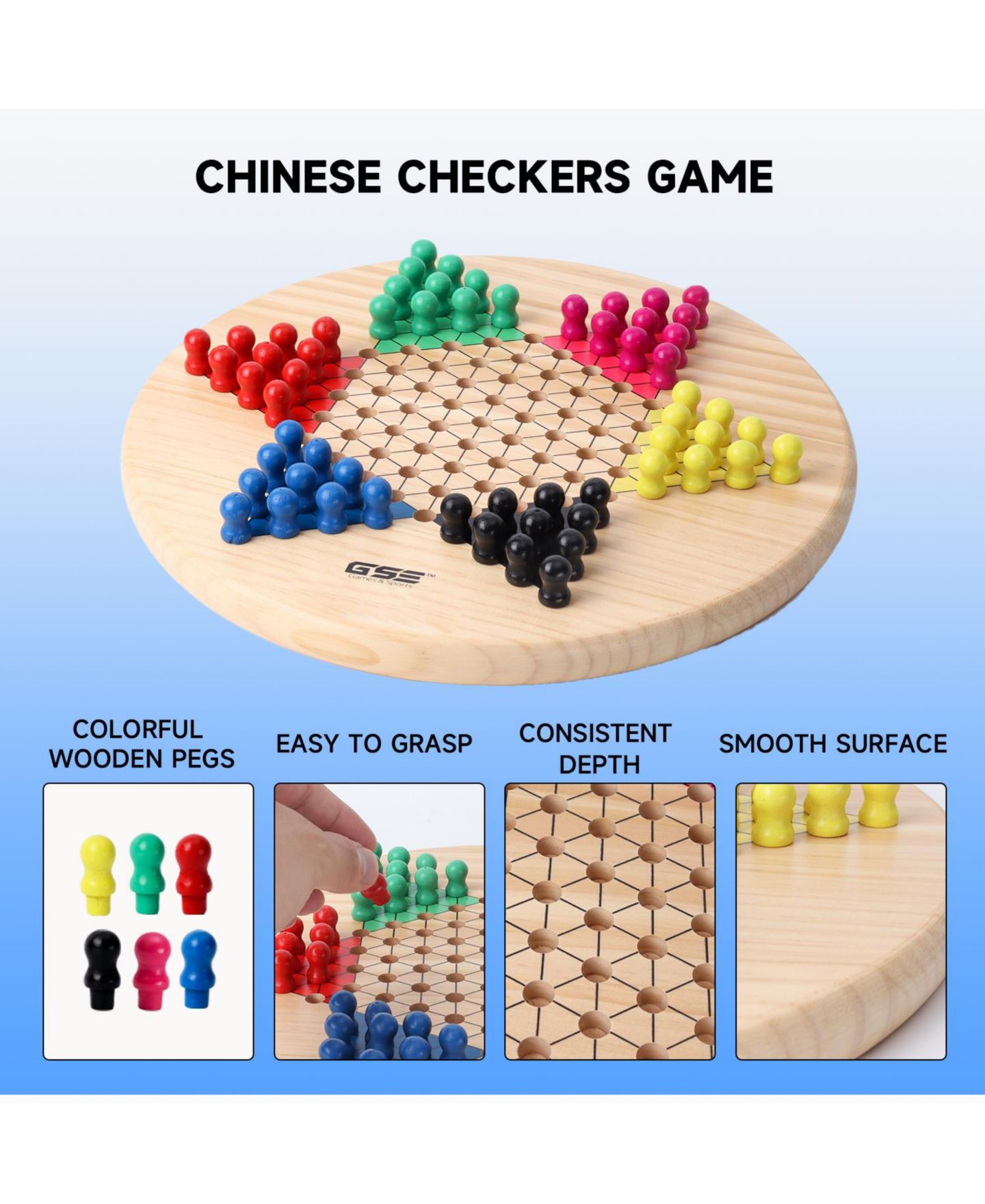 Детская настольная игра GSE Games & Sports Expert 2-in-1 Chinese Checkers and Gobang Board Game, Ages 6+ — фото 3