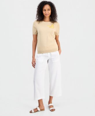 Women's Cotton Butterfly Round-Neck Sweater