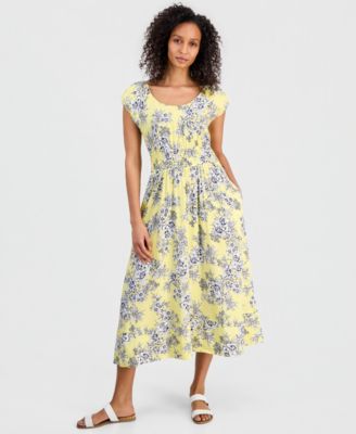 Women's Printed Toile Puff-Sleeve A-Line Dress