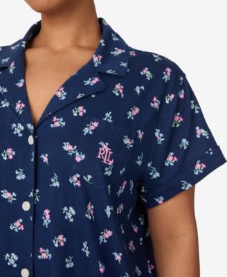 Plus-Size 2-Piece Notch Collar Shirt and Bermuda Shorts Pajama Set