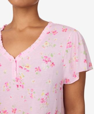 Plus-Size Short-Sleeve Ruffle V-Neck Sleep Gown