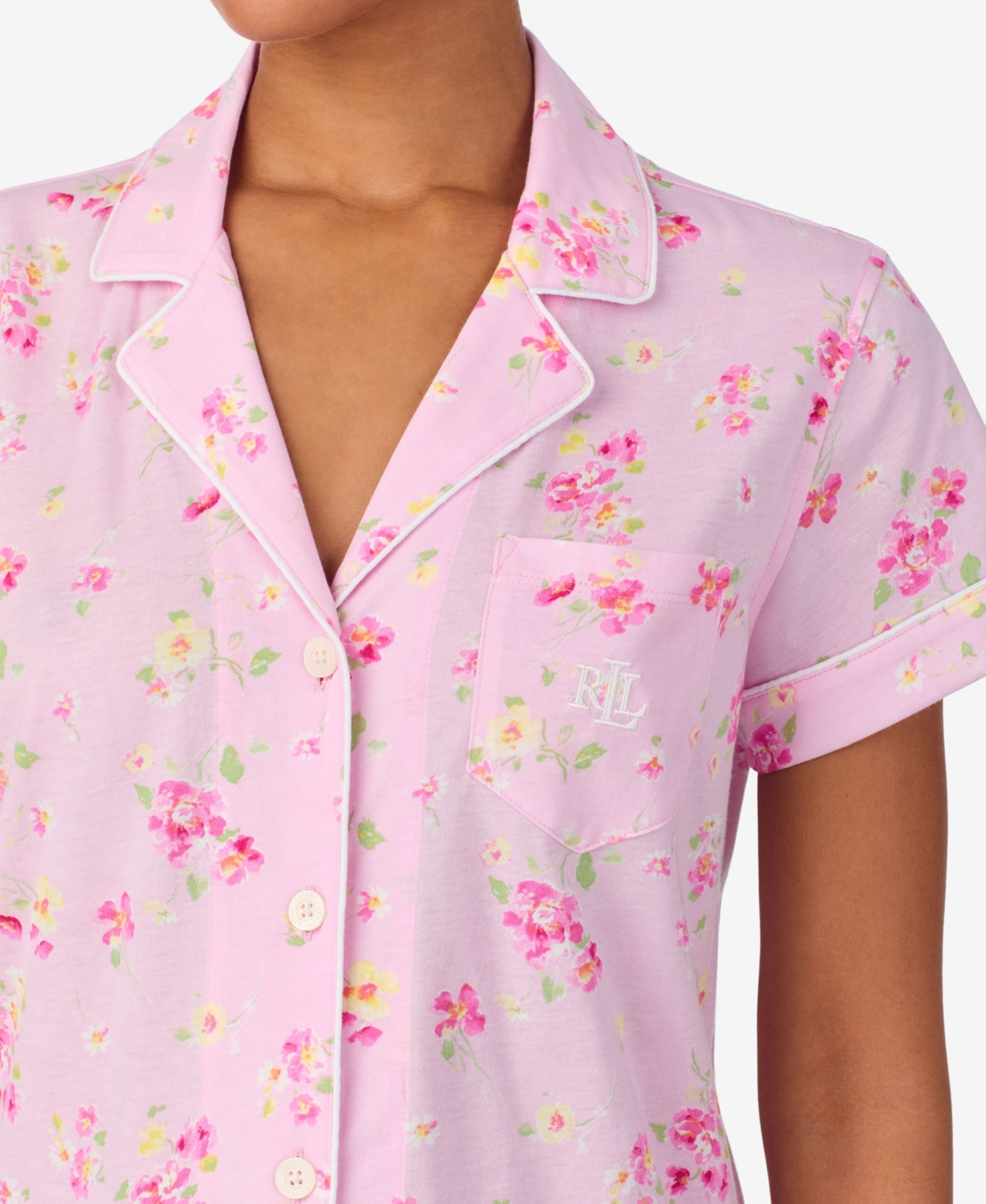 Lauren Ralph Petite 2-Piece Short-Sleeve Shirt & Cropped Pants Pajama Set