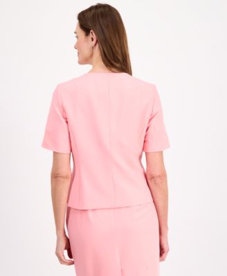 Women's Short-Sleeve Four-Button Skirt Suit