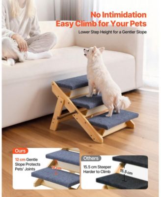 3-Step Wooden Pet Stairs for Bed, Sofa, or Car, Foldable Flat Design, 150 lb Capacity