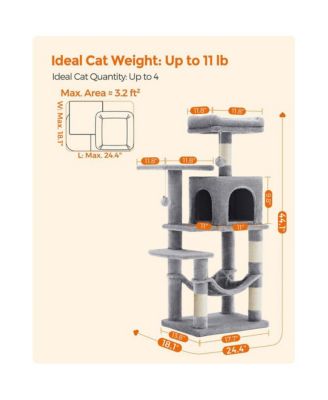 2-Tier Elevated Cat Bed with 2 Perches, Cat Cave, Hammock, Hanging Toys, Multi-Level Indoor Cat Tower