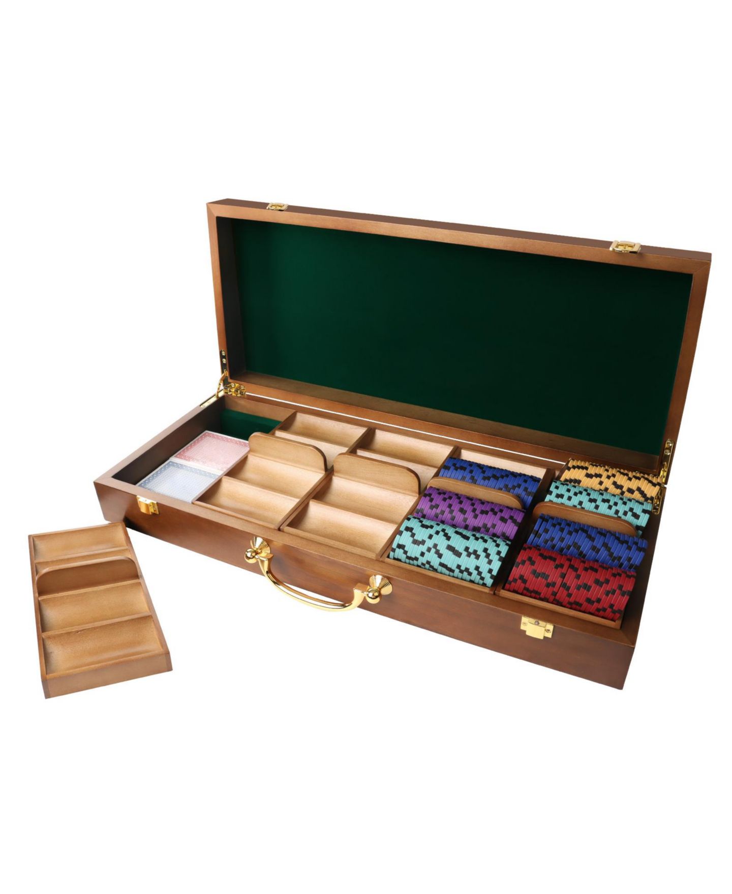 Детская игрушка GSE Games & Sports Expert Walnut Wood Poker Chips Carrier, 500-Chip Case, от 14 лет, цвет: Орех — фото 1