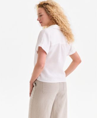 Women's 100% Linen Tie-Front Shirt