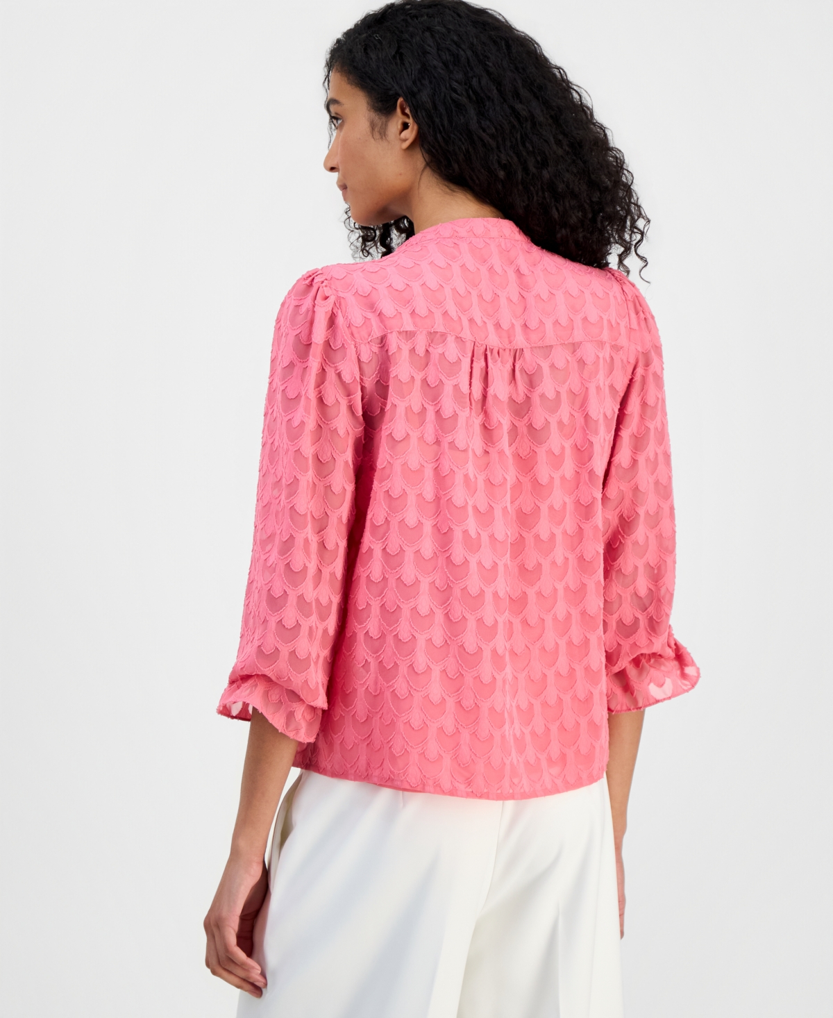 T Tahari Women's Textured Tie-Neck Top