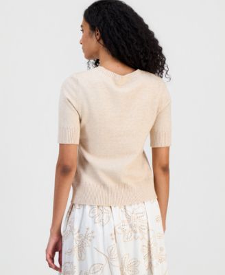 Women's Floral-Appliqu&eacute; Short-Sleeve Sweater