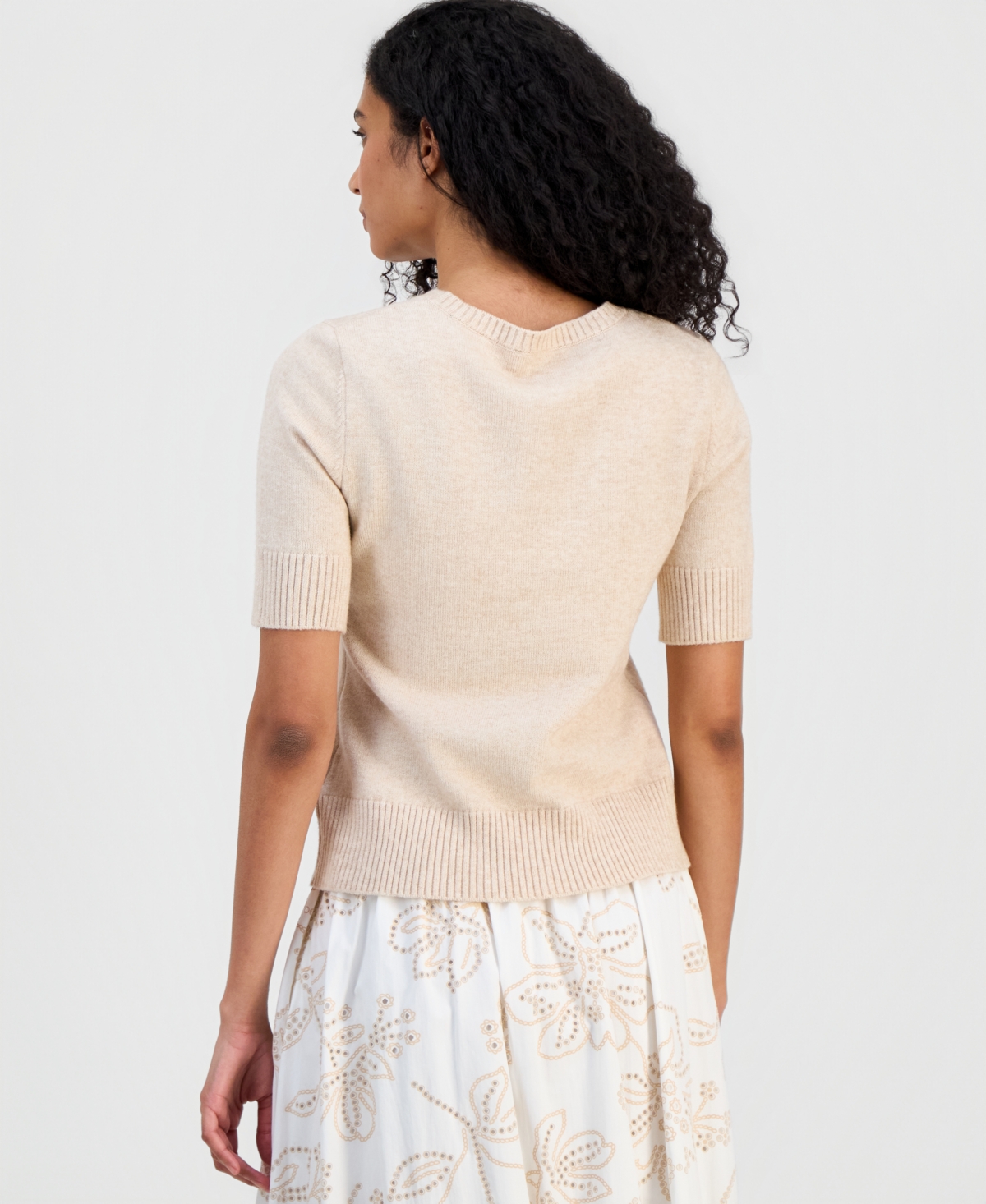 T Tahari Women's Floral-Applique Short-Sleeve Sweater