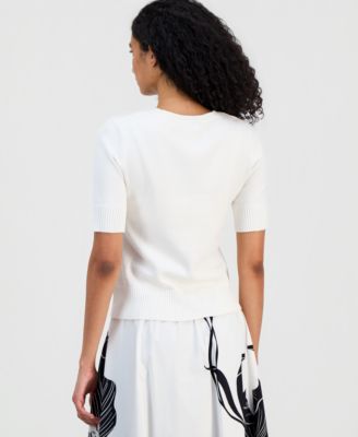 Women's Floral-Appliqu&eacute; Short-Sleeve Sweater