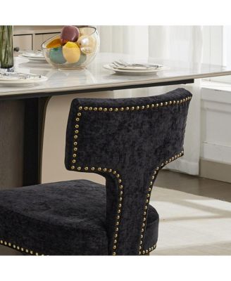 Mid Century Modern Chenille Dining Chairs, Set of 2, Black