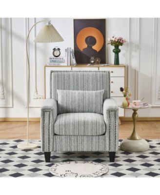 Modern Striped Accent Chair with Nailhead Trim