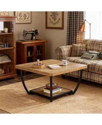 Coffee Table with Storage Shelves, with Arc Metal Frame