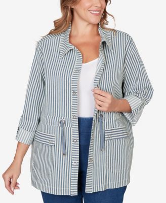Plus Size Striped Anorak Snap Front Jacket