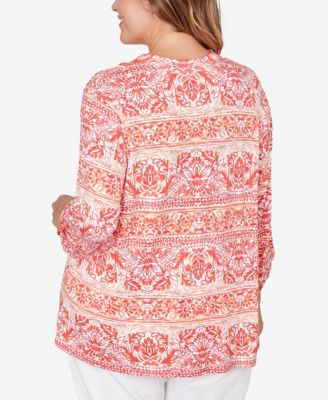 Plus Size Woodblock Twin Printed Knit Top