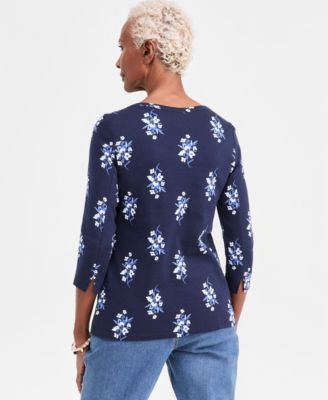 Petite Relaxed Fit Long-Sleeve Boat Neck Knit Top