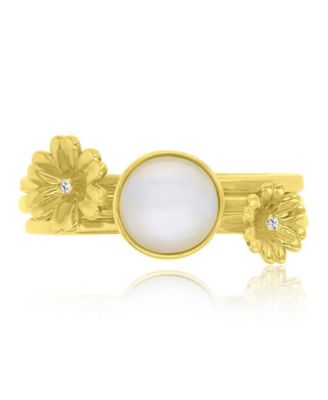 Diamond (0.01 ct. t.w.) & Imitation Pearl Stackable Ring in 14k Yellow Gold Over Sterling Silver