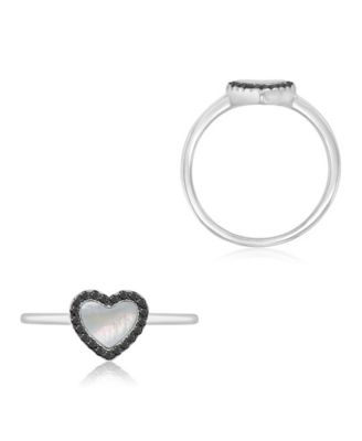 Black Spinel (0.14 ct. t.w.) and Imitation Pearl Heart Ring