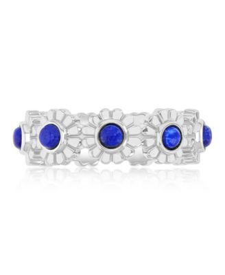 Lapis (1.35 ct. t.w.) Flower Band Ring in Rhodium Over Sterling Silver