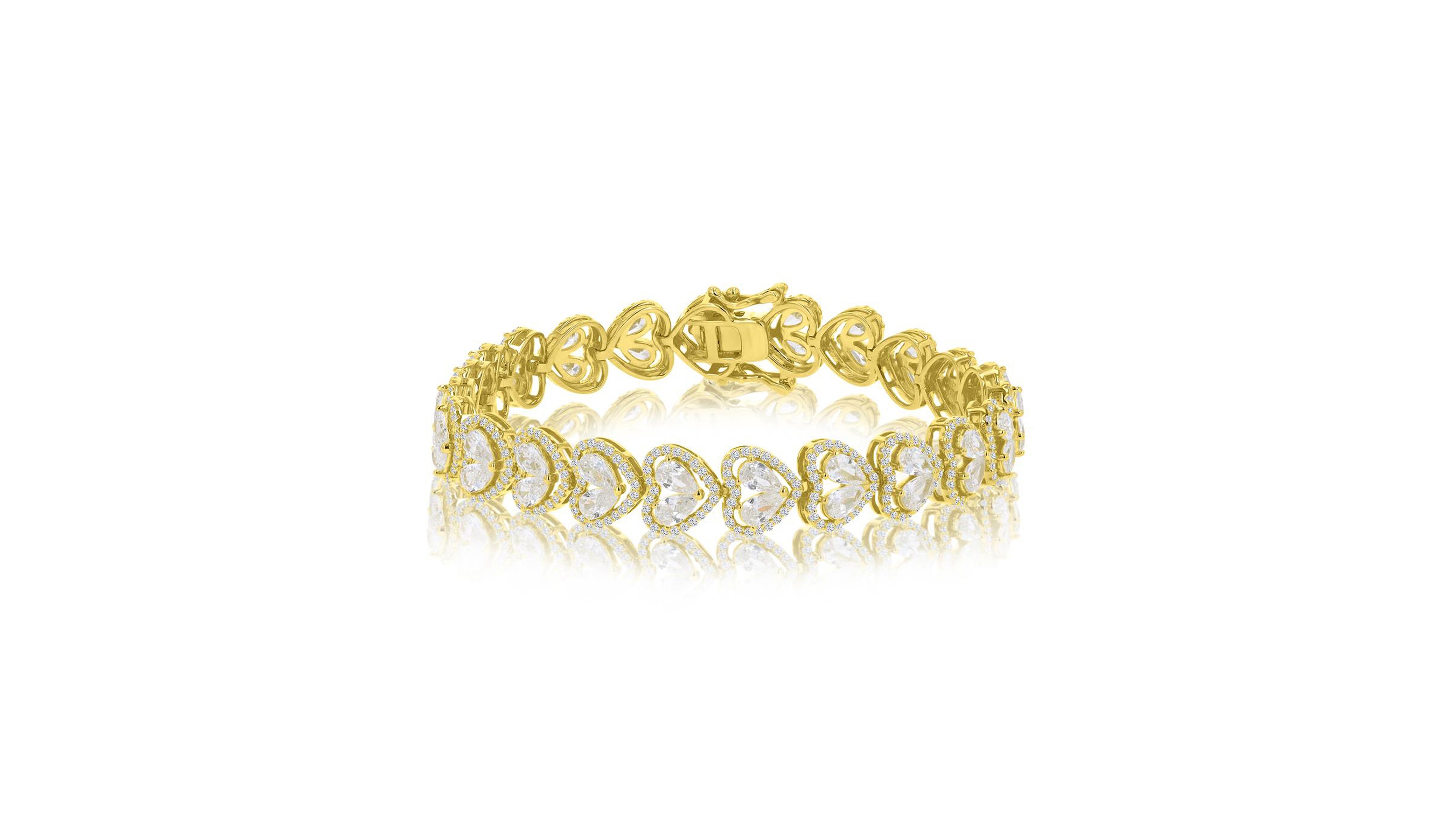 Macy's Cubic Zirconia (21.975 ct. t.w.) Heart Tennis Bracelet in 14k Yellow Gold Over Sterling Silver