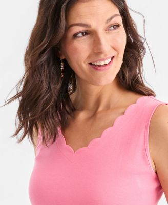 Women's Cotton Scalloped V-Neck Sleeveless Top
