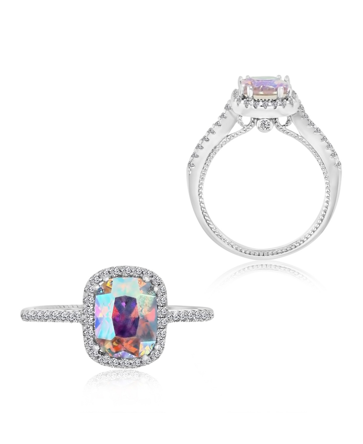 Macy's Aurora Borealis (6.12 ct. t.w.) and Cubic Zirconia Cushion (6.13 ct. t.w.) Cut Halo Ring
