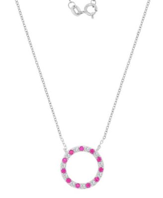 Created Pink Sapphire (0.22 ct. t.w.) and White Sapphire (0.33 ct. t.w.) Open Circle Necklace in Rhodium Over Sterling Silver