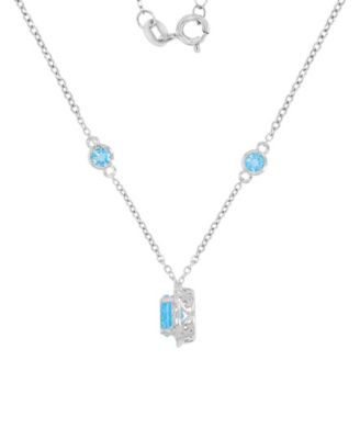 Swiss Blue Topaz (1.86 ct. t.w.) and Created White Sapphire (0.108 ct. t.w.) Necklace in Rhodium Over Sterling Silver