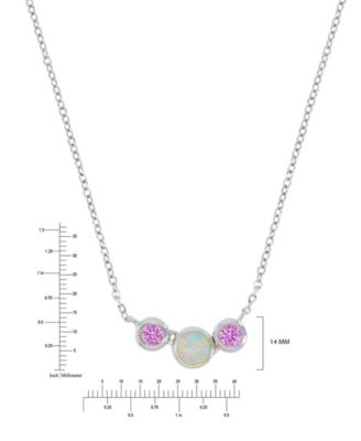 Opal (4mm) & Pink Sapphire (0.3 ct. t.w.) Necklace in Rhodium Over Sterling Silver