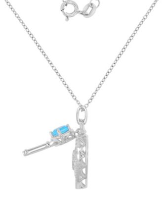 Swiss Blue Topaz (0.6 ct. t.w.) and White Sapphire (0.105 ct. t.w.) Heart and Key Pendant Necklace in Rhodium Over Sterling Silver