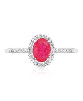 Ruby (1 ct. t.w.) and Diamond (0.14 ct. t.w.) Halo Ring in 14k White Gold