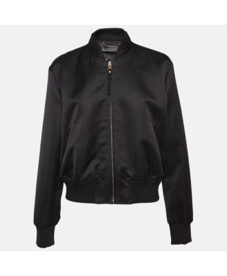 Women's Black Medusa Embroidered Satin Bomber Jacket