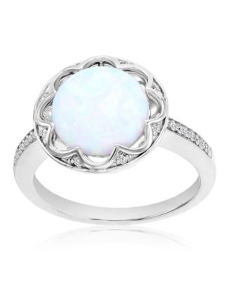 Opal & Diamond (0.048 ct. t.w.) Circle Ring