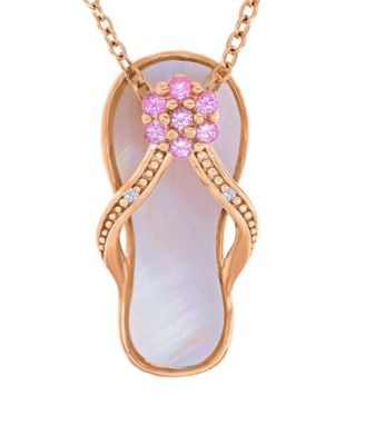 Diamond (0.006ct. t.w.), Pink Sapphire (0.21 ct. t.w.) & Pink Imitation Pearl Slipper Necklace in 14K Rose Gold Over Sterling Silver