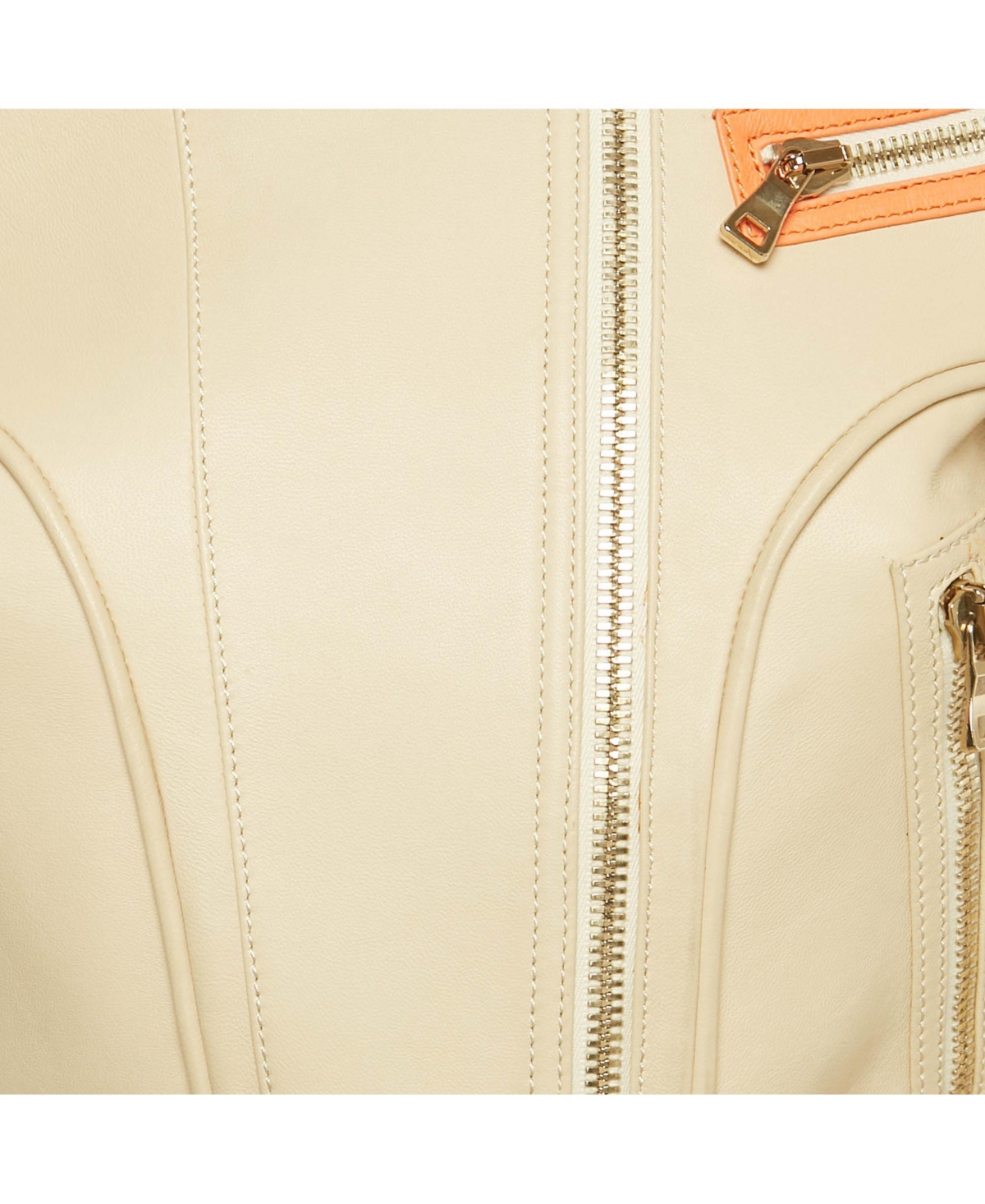 Pre-Owned Balmain Women's Beige Leather Zip Up Biker Jacket