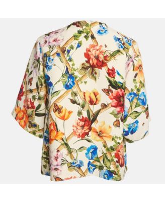 Women's Cream Floral Printed Crepe Button Front Jacket