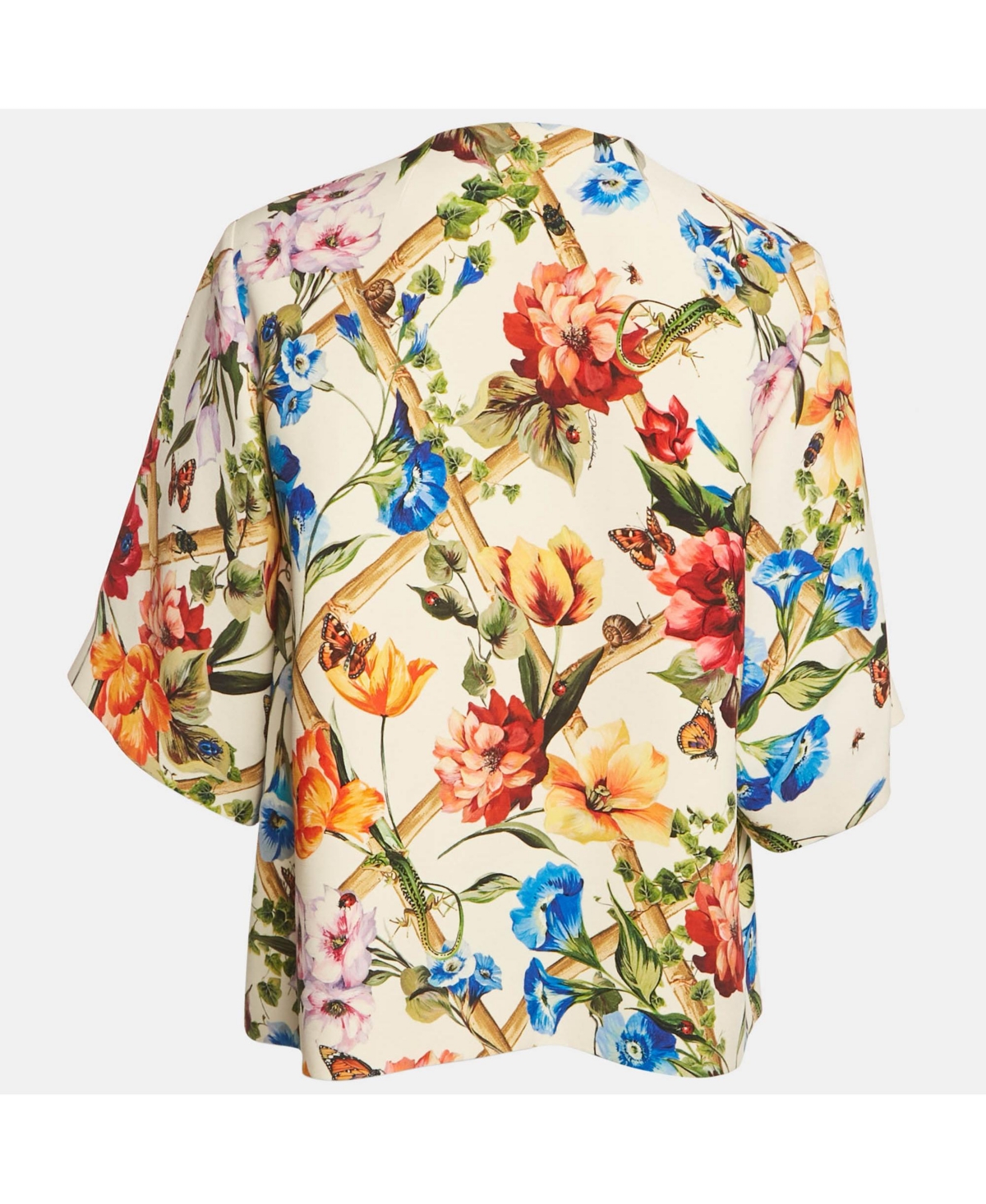 Pre-Owned Dolce & Gabbana Women's Cream Floral Printed Crepe Button Front Jacket