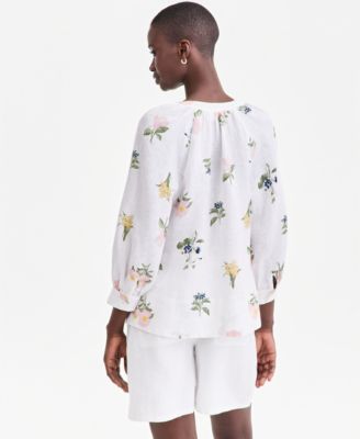 Women's 100% Linen Split-Neck Top