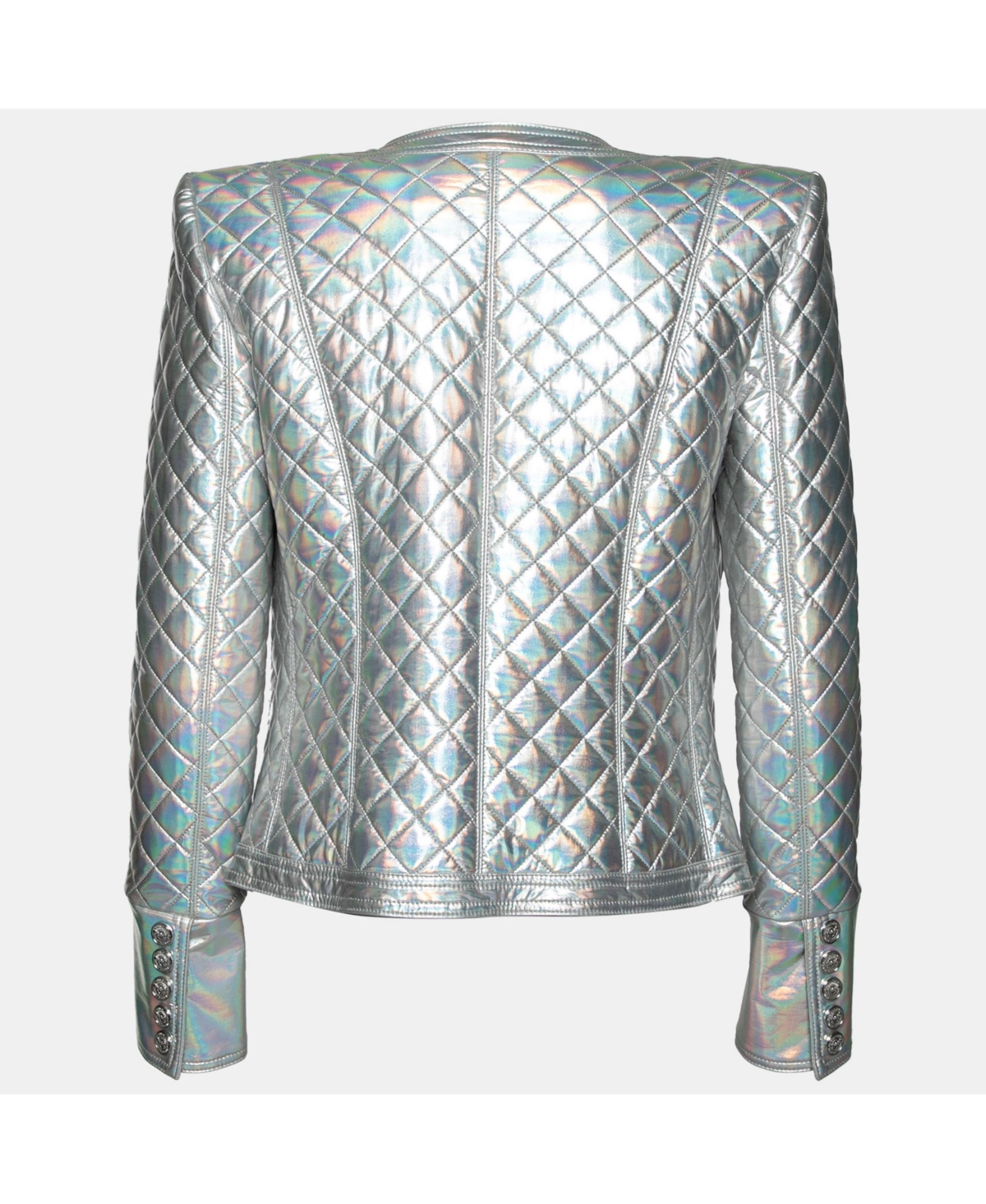 Pre-Owned Balmain Women's Silver Holographic Quilted Open Front Jacket