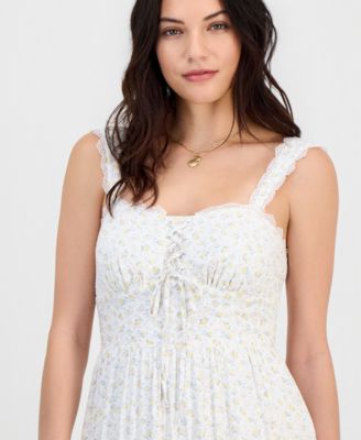 Juniors' Ditsy Floral Sweetheart-Neck Maxi Dress