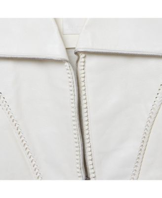Women's Off-White Leather Braided Detail Sleeveless Jacket