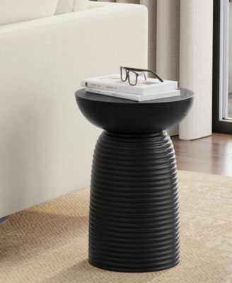 Boyd 13" Mango Wood Solid Ribbed Accent Table