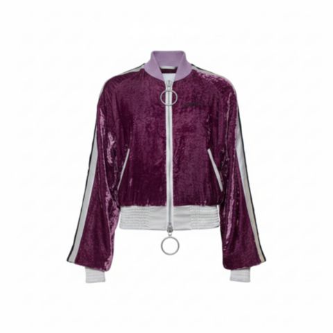 Женские куртки Pre-Owned Off-White Women's Purple Crushed Velvet Zipper Front Bomber Jacket