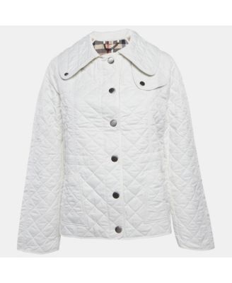 Women's Brit White Synthetic Quilted Button Front Jacket